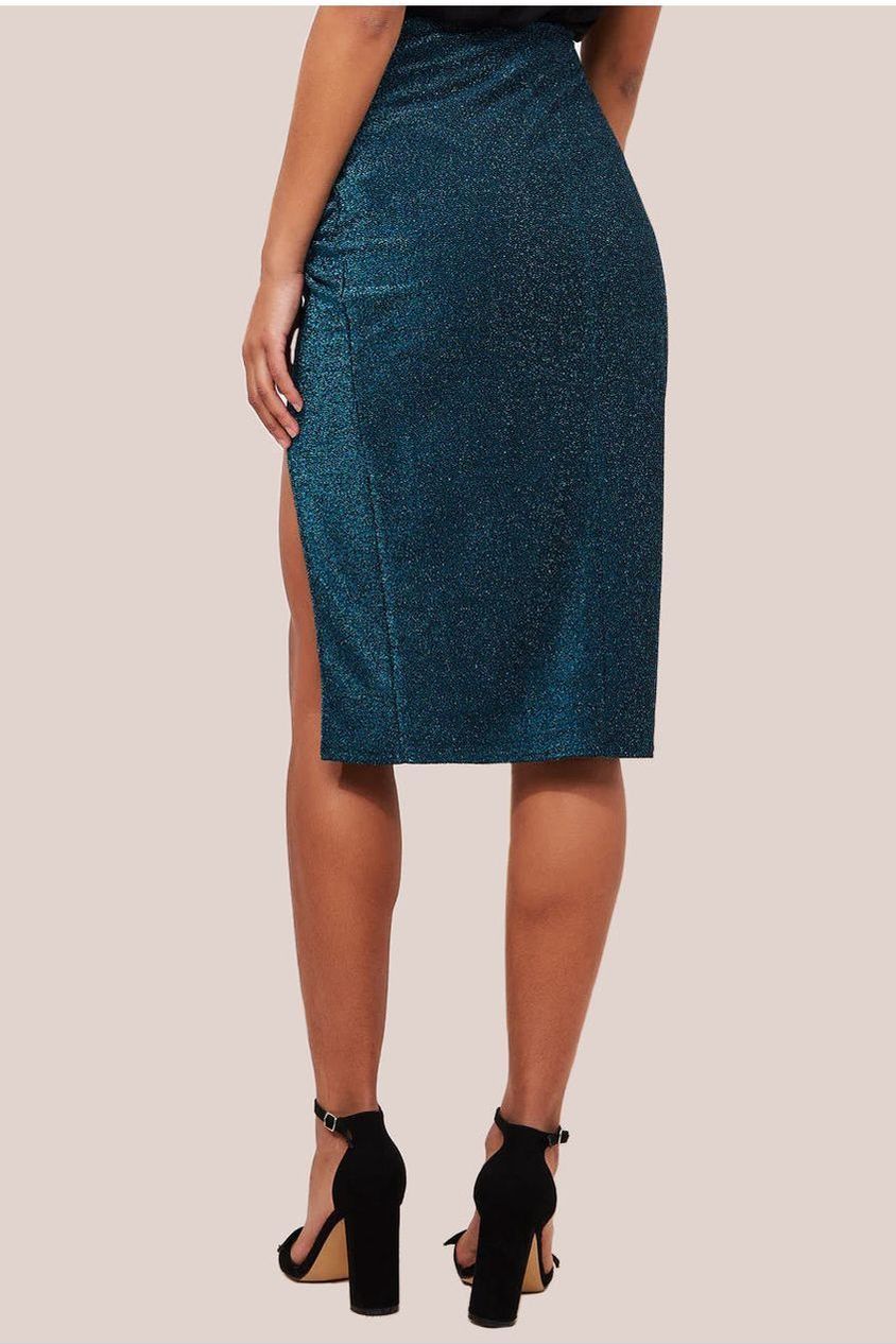 Knot Front Thigh Split Midi Skirt - Blue SK22