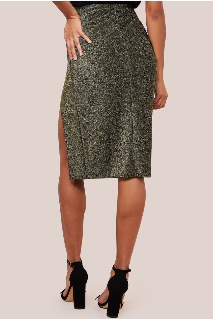 Knot Front Thigh Split Midi Skirt - Gold SK22