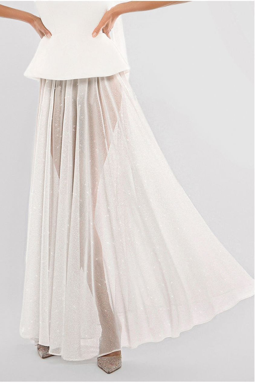 Gathered A-Line Glitter Chiffon Maxi Skirt SK30