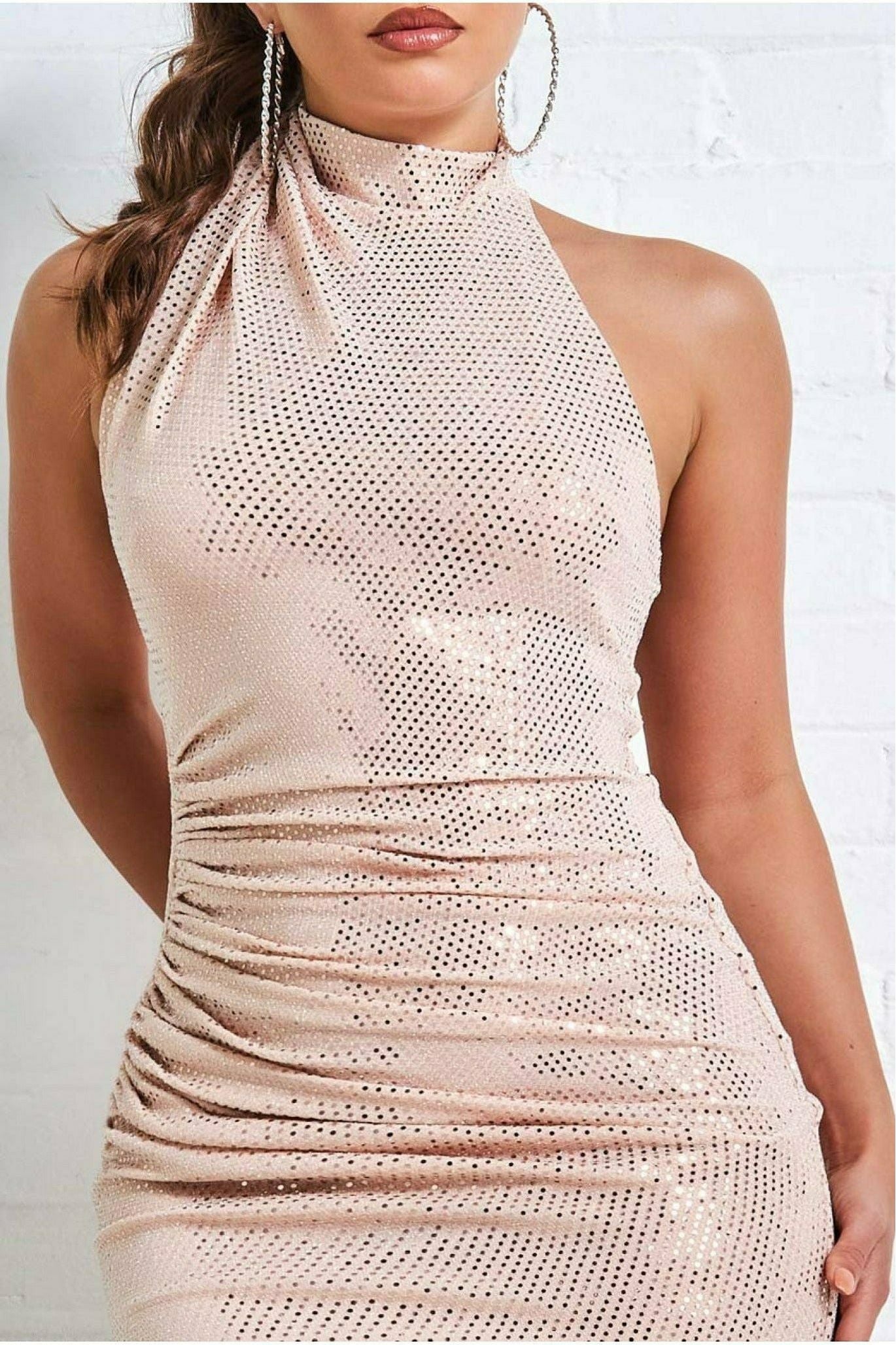 Naked Open Back Halter Neck Midi - Nude DR3546