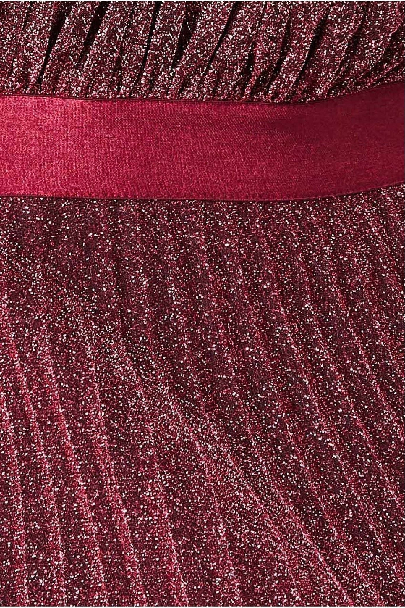 Lurex Halterneck Pleated Maxi Dress - Wine DR3429