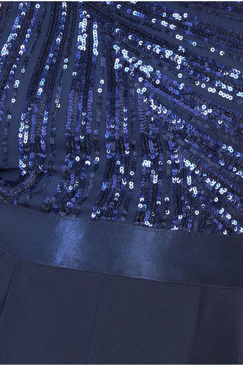 One Shoulder Sequin Jumpsuit - Navy TR293