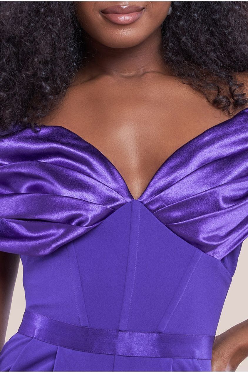 Corset Bodice Scuba & Satin Bardot Jumpsuit - Purple TR351