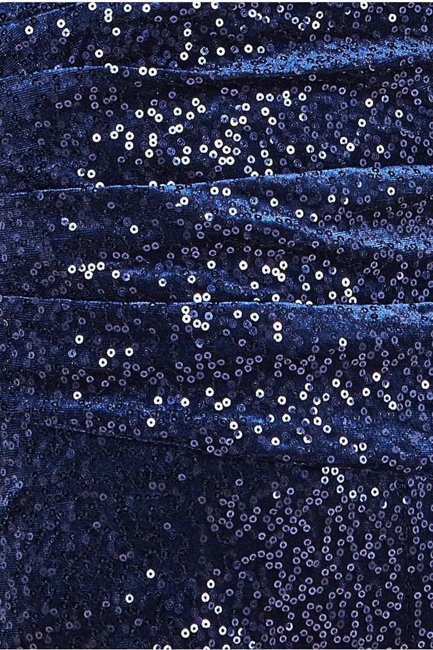 Sequin Velvet Bardot Jumpsuit - Navy TR371