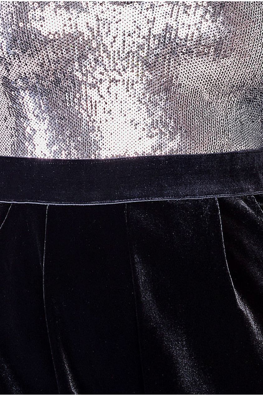 Liquid Sequin Jumpsuit With Corsage - Silver TR380