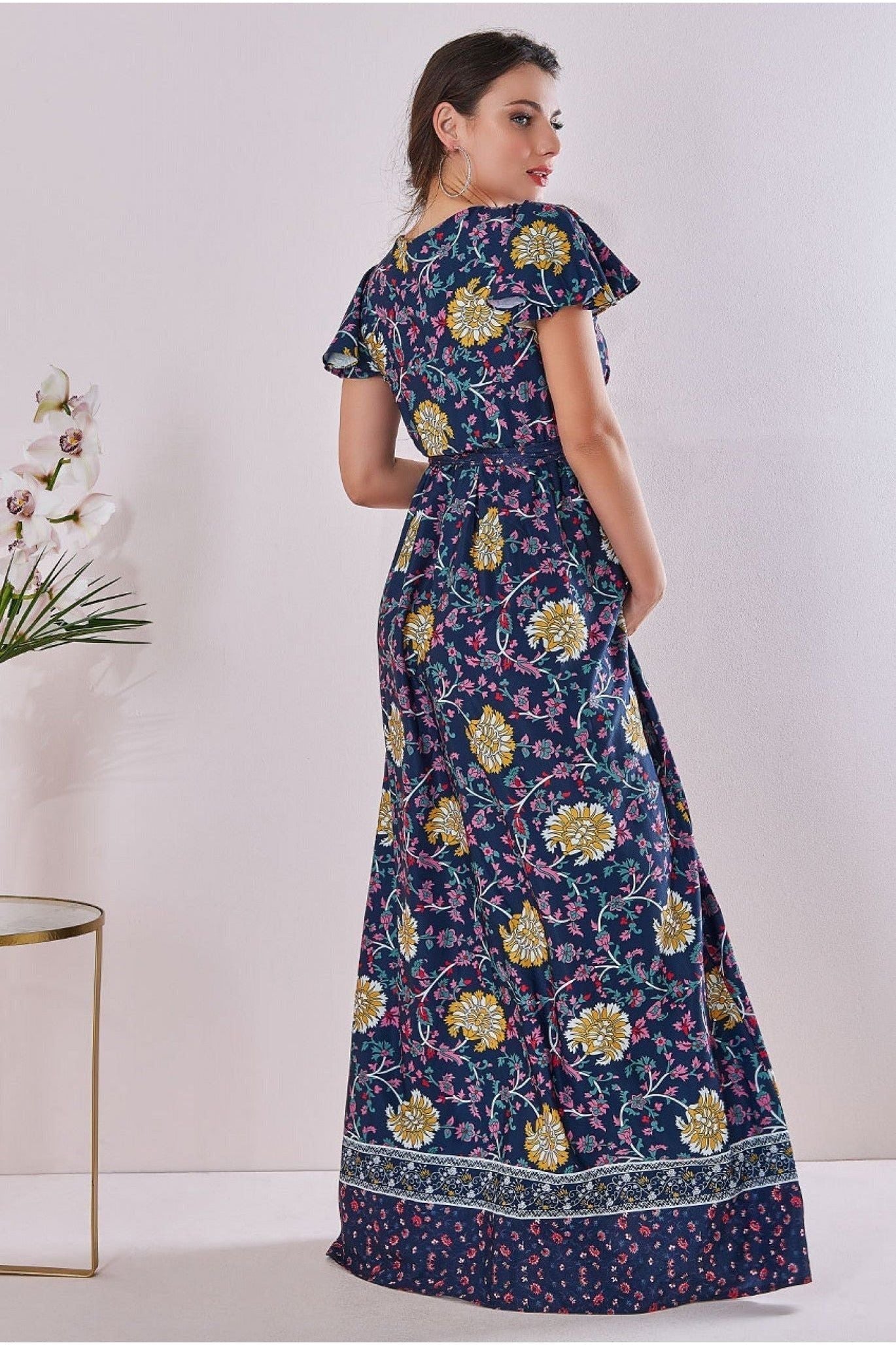 Maternity Floral Print Maxi Navy Print DR3355MAT