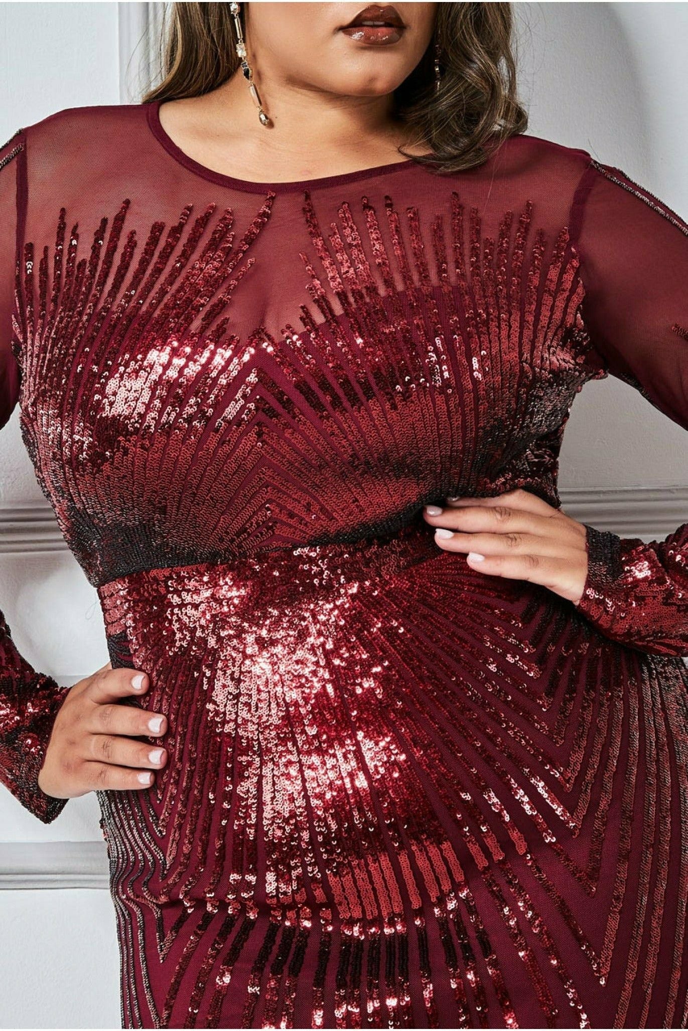 Shooting Star Sequin Maxi Dress - Wine DR3276P