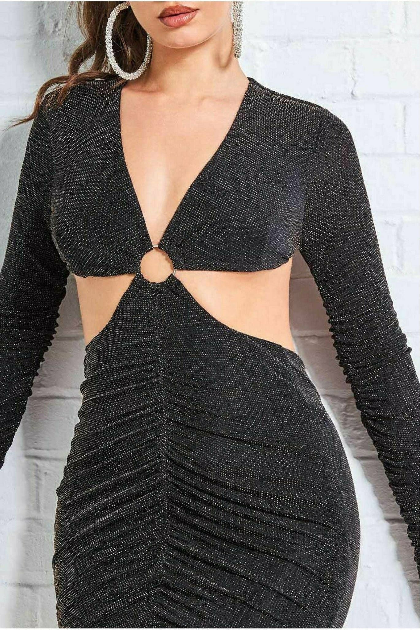 Cut Out Long Sleeve Bodycon Mini - Black DR3532