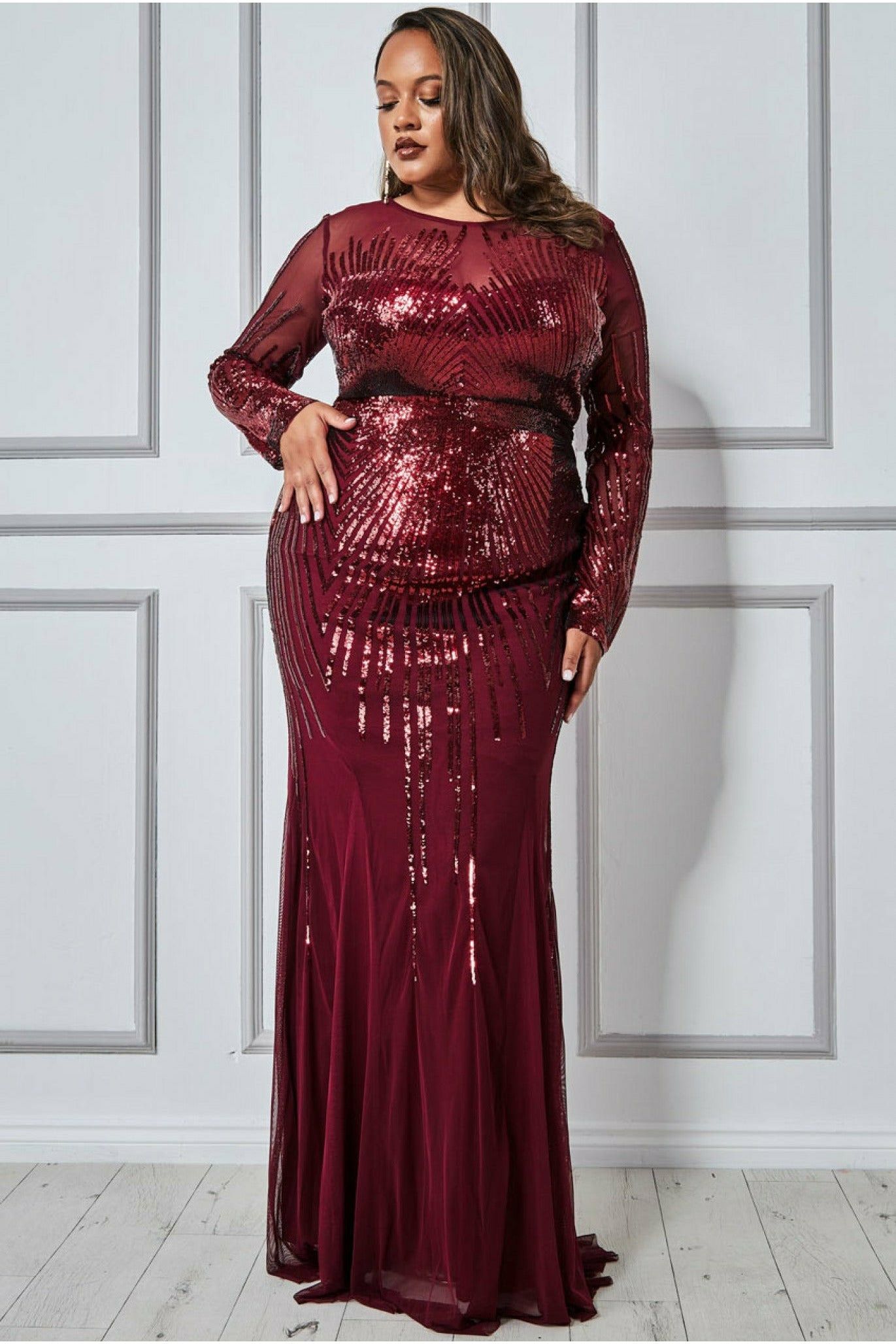 Shooting Star Sequin Maxi Dress - Wine DR3276P