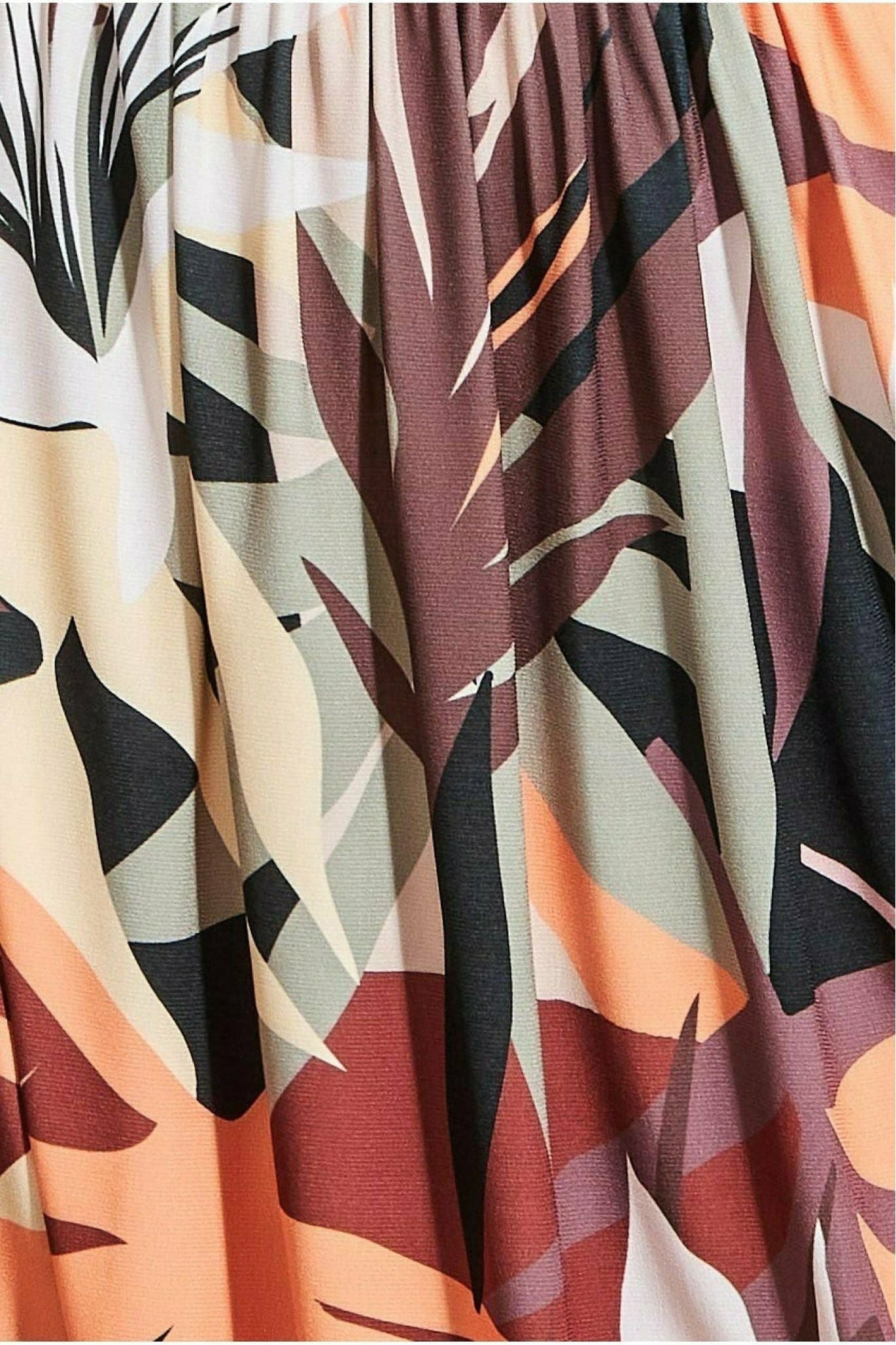 Leaf Print Midi With Flutter Sleeves - Brown Print DR3658