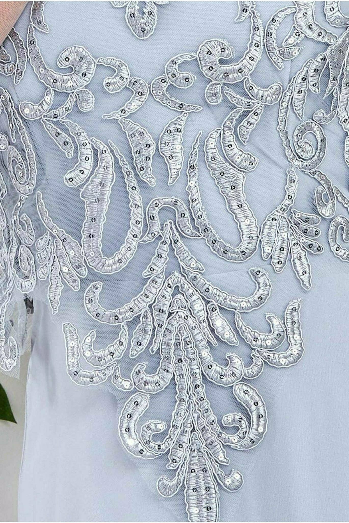 Mesh & Lace Embroidered Bodice Maxi - Grey DR3260