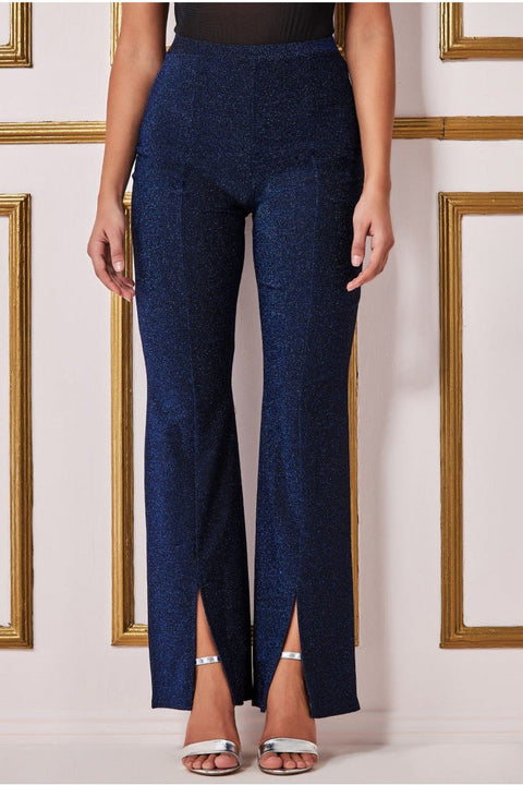 Wide Leg Lurex Trouser - Royal Blue by Goddiva