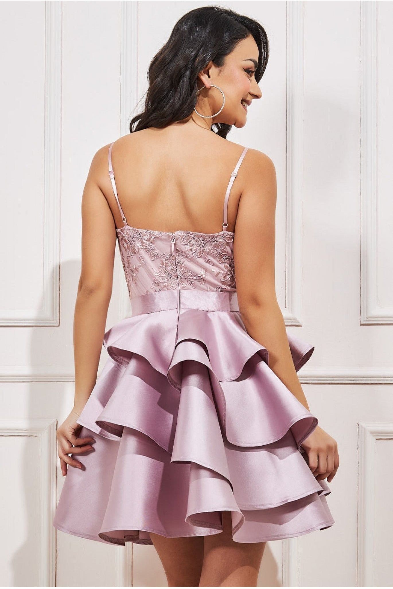 Layered Frilled Mini Dress - Blush DR3403