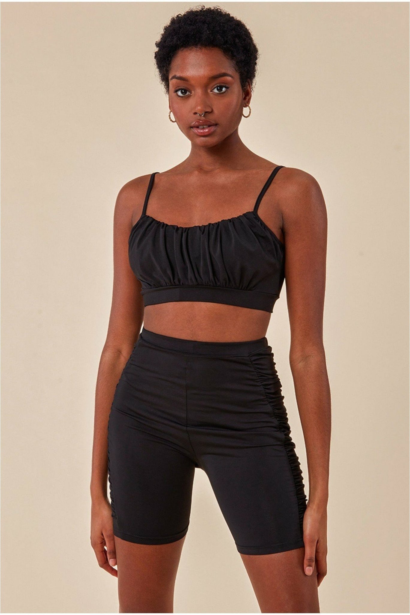 Side Detail Bralette & Cycle Short Set - Black TS5