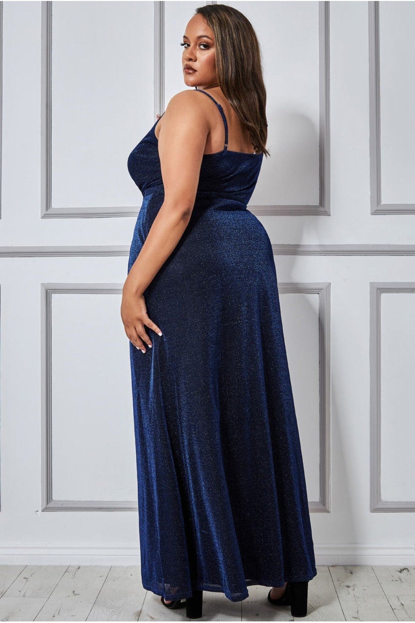 Wrap Style Spaghetti Strap Maxi Split - Navy DR3137P