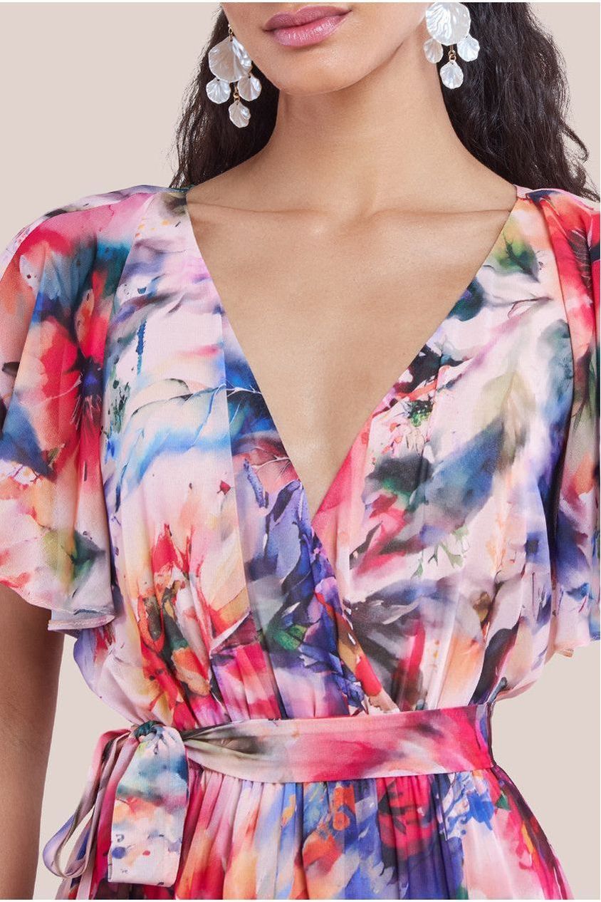 Flutter Sleeve Floral Bodice Midi Dress - Blush DR4330