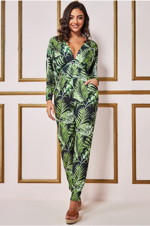 Tropical Print Jumpsuit - Green by Goddiva