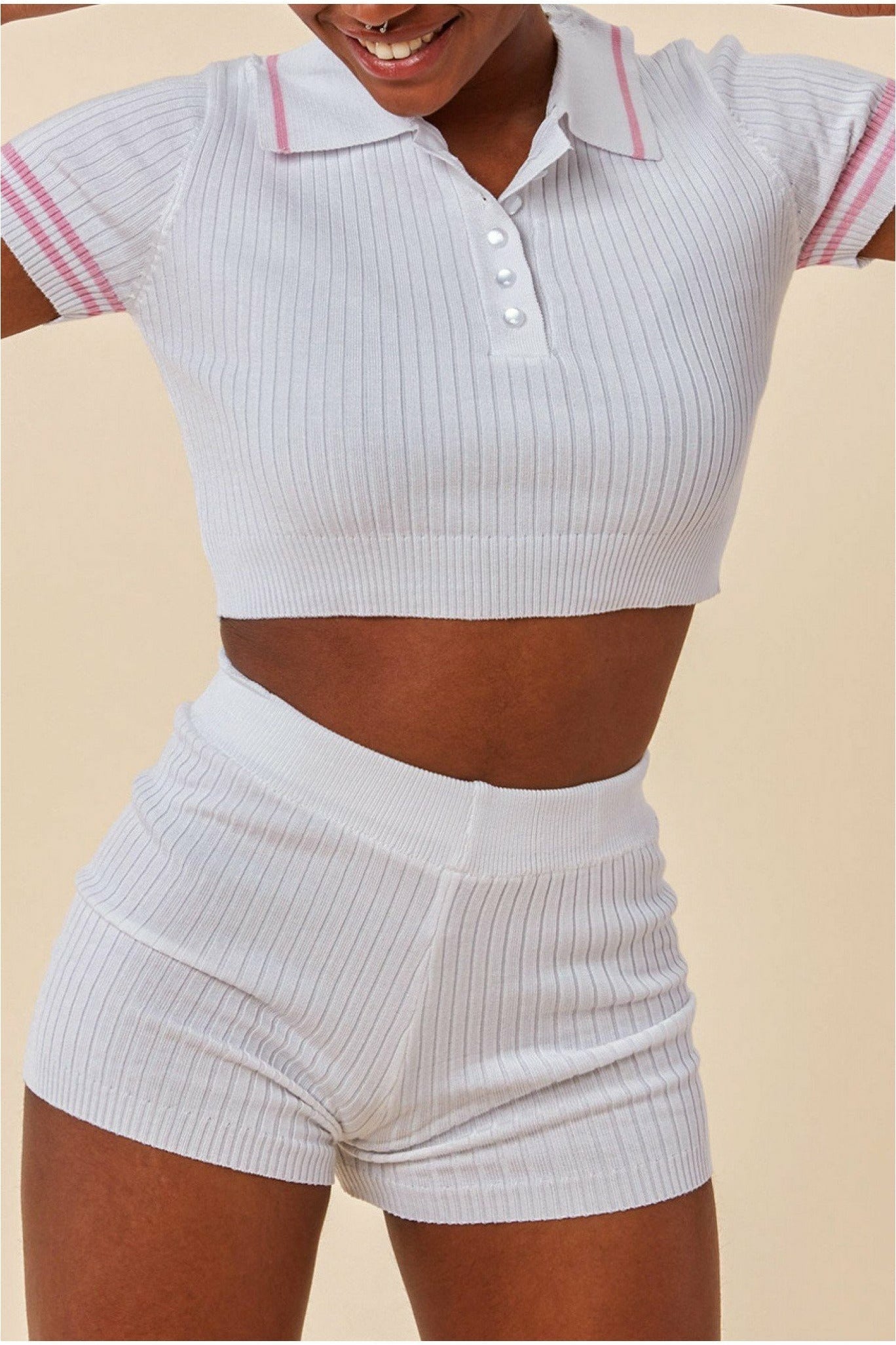 Crop Top & Short Loungewear Set - White TS19