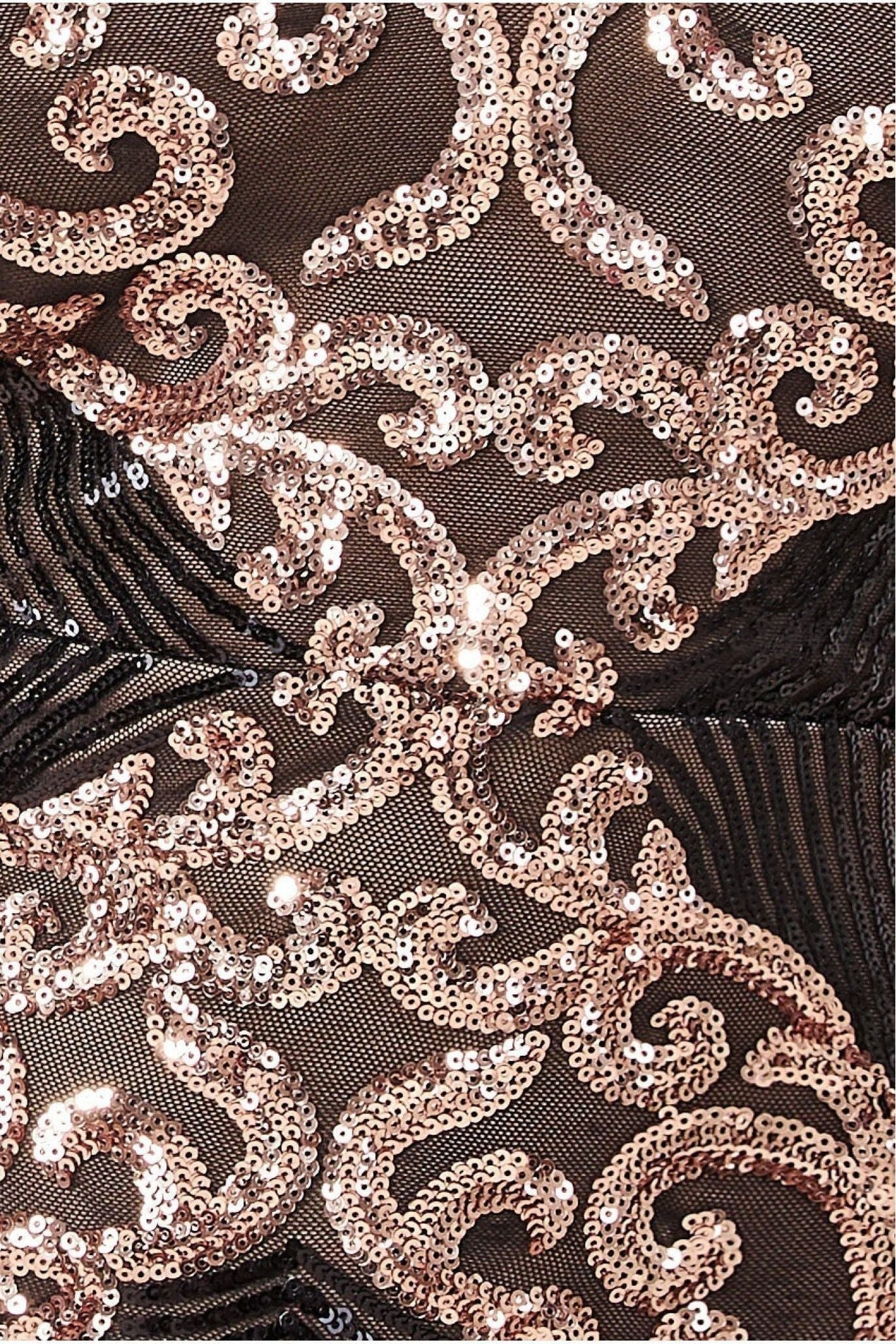 Contrast Sequin Long Sleeve Midi Dress - Champagne DR3607