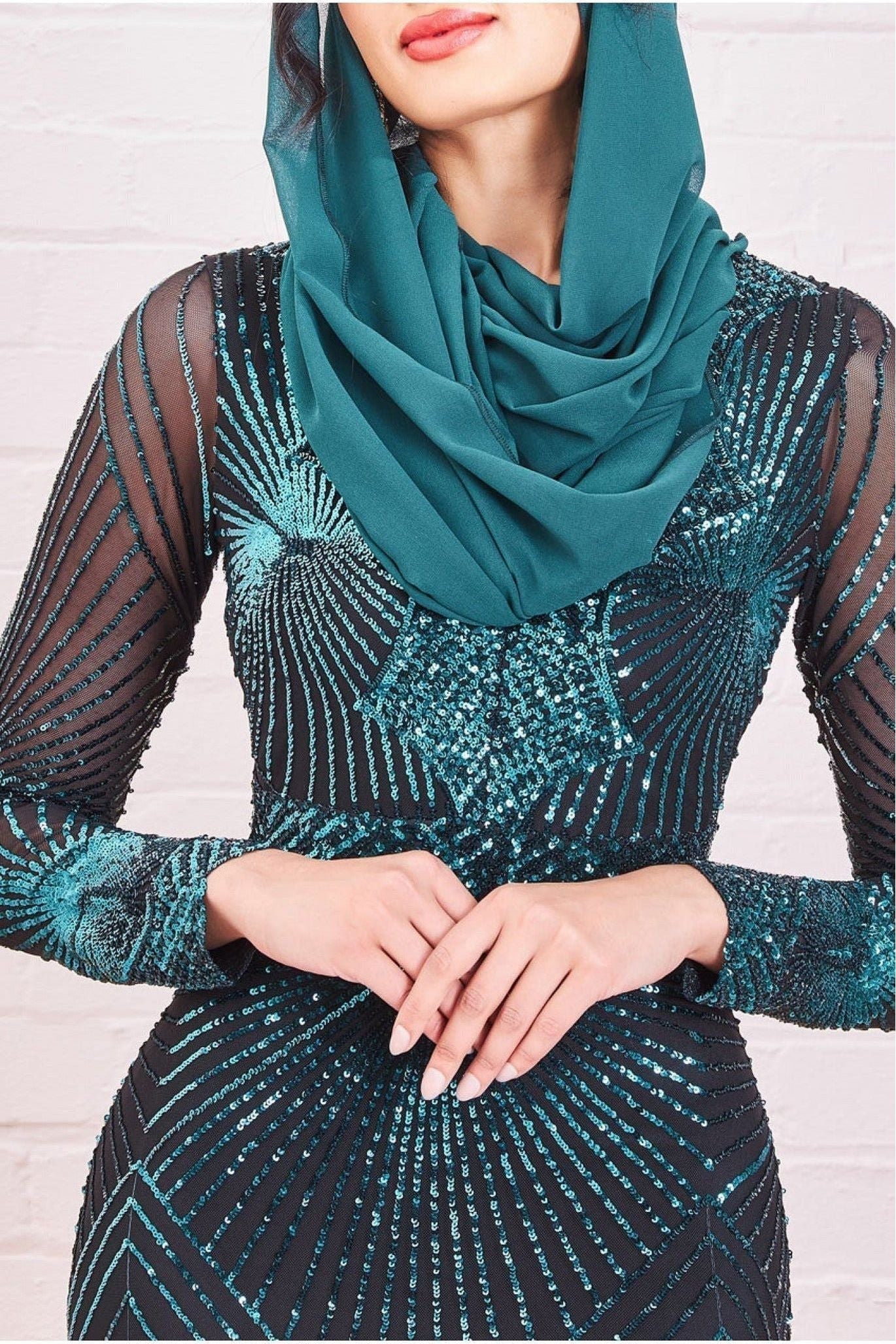 Modesty Starburst Sequin Maxi Dress - Emerald DR1824MOD