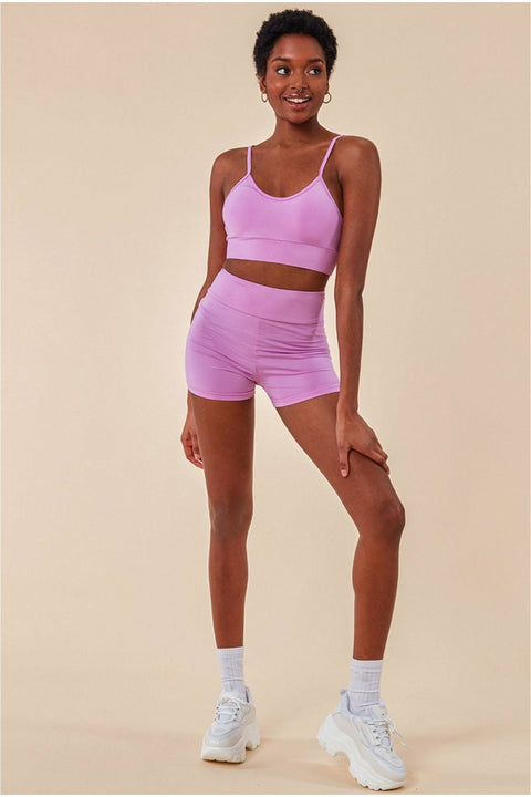 Cropped Bralette & Cycle Short Set - Purple by Cosmochic