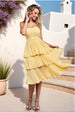 Pleated Bandeau Bodice Chiffon Tiered Midi - Yellow by Goddiva