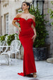 Off The Shoulder Draped Sleeve Maxi Dress With Diamante Neckline - Red by Goddiva