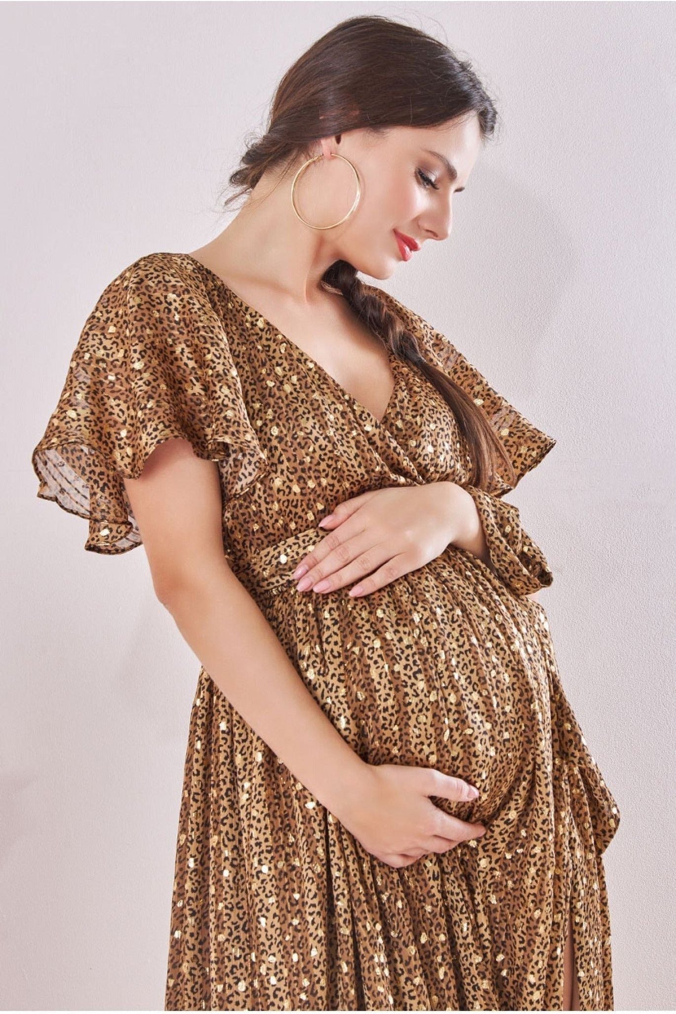 Maternity Wrap Printed Chiffon Maxi Animal Print DR3879MAT