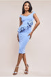Scuba Crepe Rose Frill Midi Dress - Corn Flower by Goddiva
