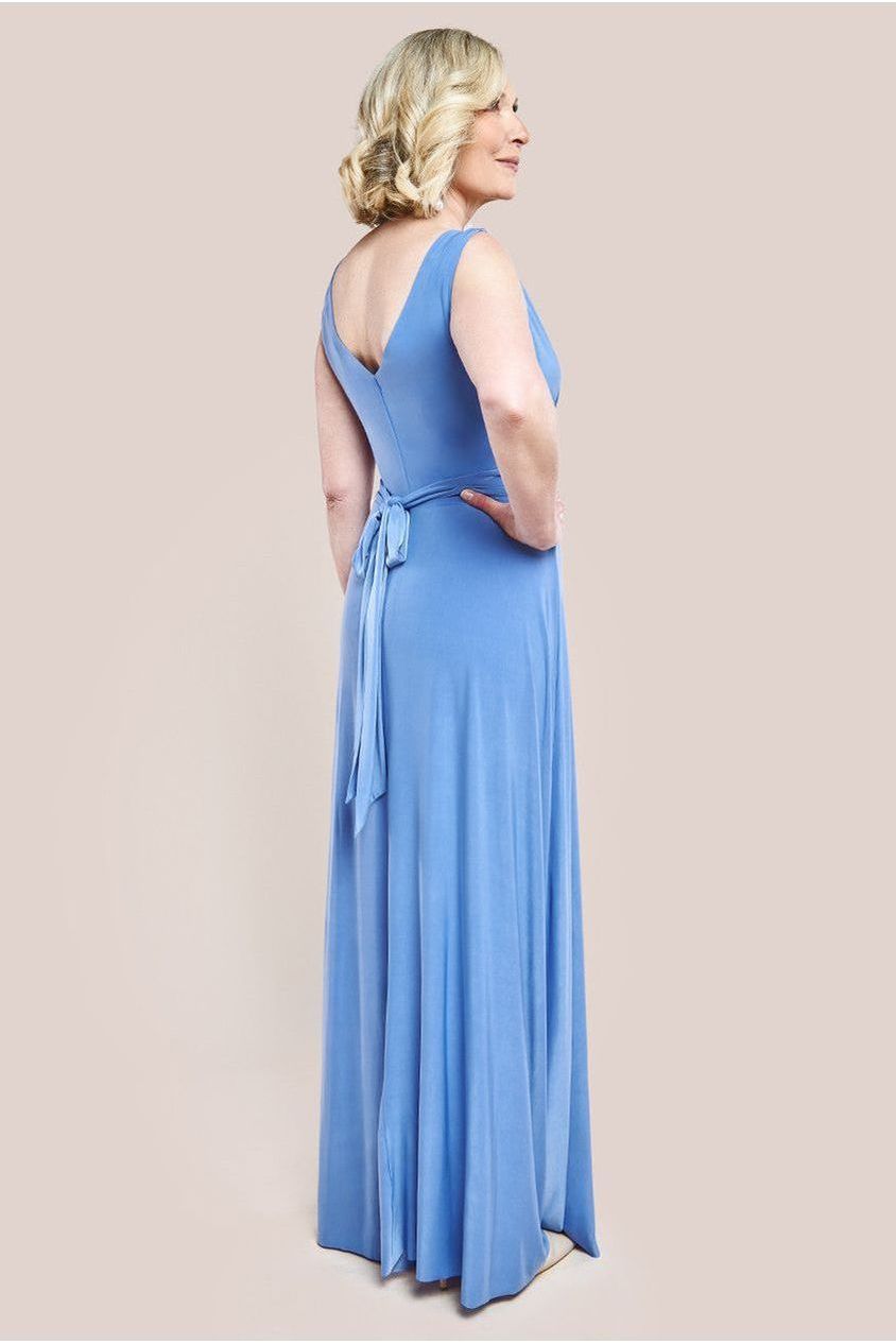 Diamante & Scalloped Lace Neck Maxi Dress - Corn Flower Blue DR4120M