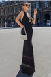 Pearl & Scuba Halter Neck Maxi Dress - Black by Goddiva
