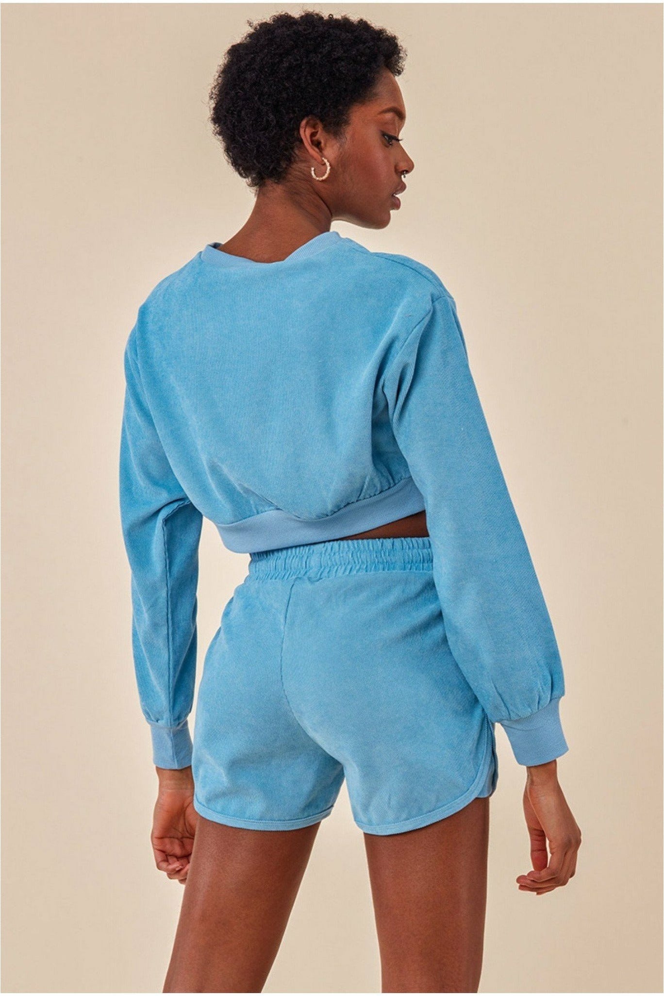 Oversized Cropped Jumper & Short Set - Blue TS15