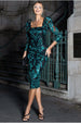 Square Neck Scalloped Embroidered Sequin Midi Dress - Emerald Green by Goddiva