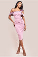 One Shoulder Satin Band Bodycon Midi Dress - Rose Pink by Goddiva