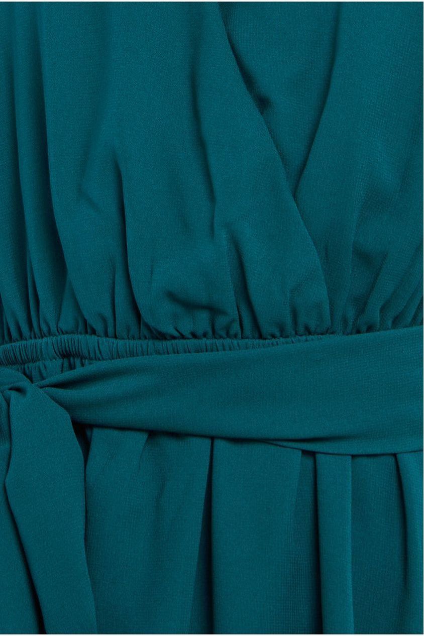 Sustainable Flutter Sleeve Chiffon Wrap Midi Dress - Green DR2555BBS