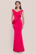 Scuba Crepe Rose Frill Maxi Dress - Magenta by Goddiva