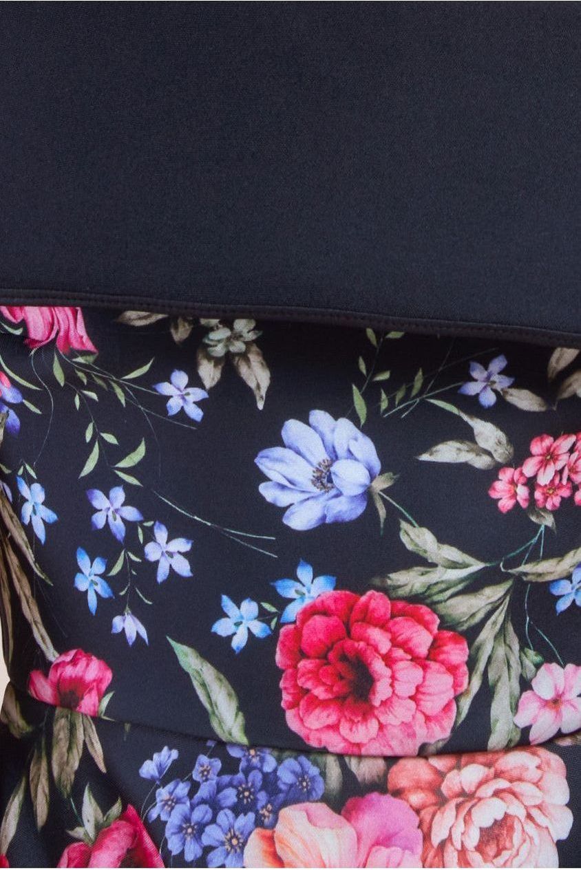 Scuba Foam Floral Bardot Midi Dress - Black DR4302