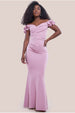 Frilled Off The Shoulder Scuba Maxi Dress - Rose Pink by Goddiva