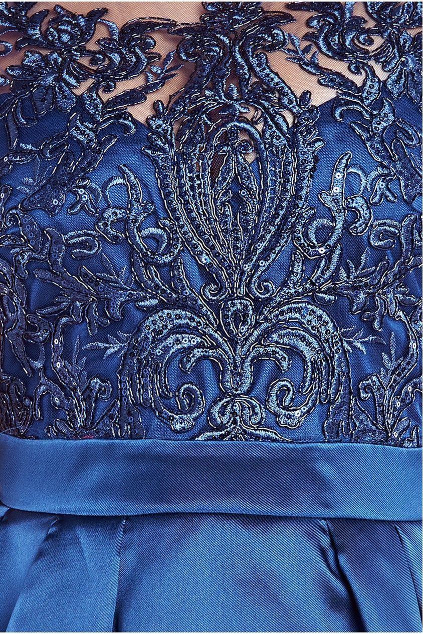 Sequin & Satin Dipped Hem Midi Dress - Navy Blue DR3621M