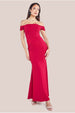 Pleated Bardot Scuba Maxi Dress - Wine by Goddiva