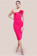 Satin Corsage Scuba Crepe Midi Dress - Magenta by Goddiva