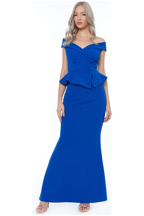 Bardot Crossover Maxi Dress - Vividblue by Goddiva