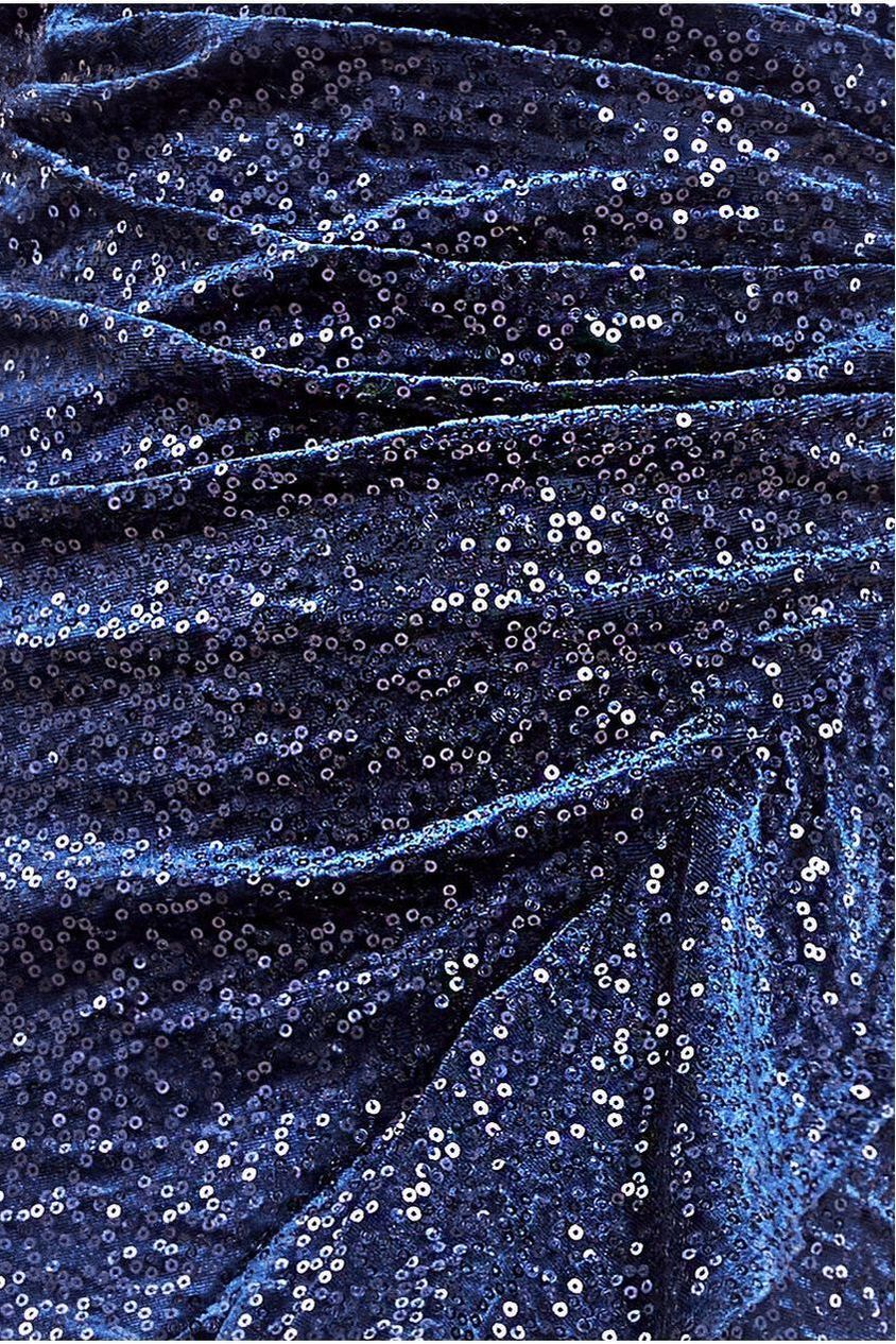 Sequin & Velvet Bardot High Low Midaxi Dress - Navy DR3622
