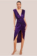 Satin Wrap Knotted Midi Dress - Purple by Goddiva