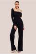One Shoulder Scuba Jumpsuit - Black by Goddiva