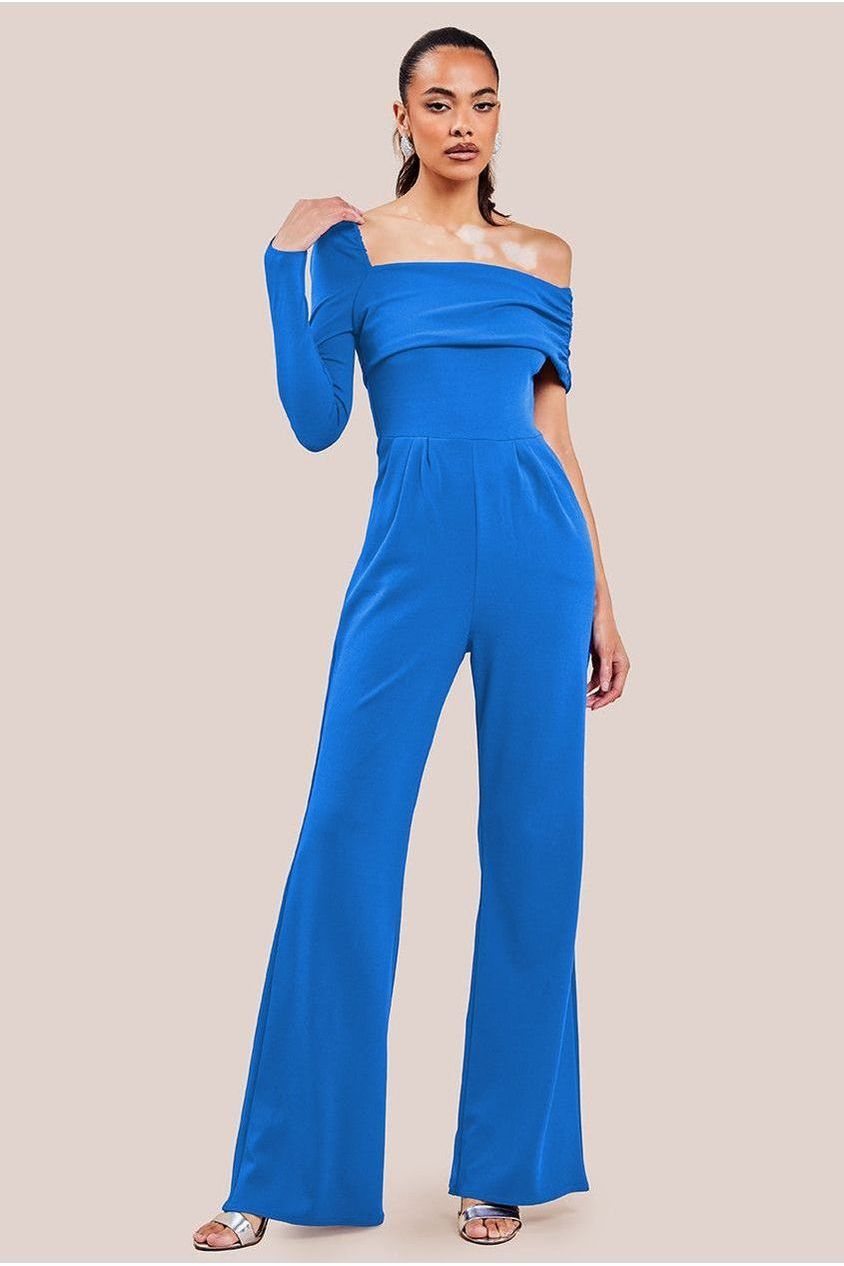 One Shoulder Scuba Jumpsuit - Royal Blue TR375
