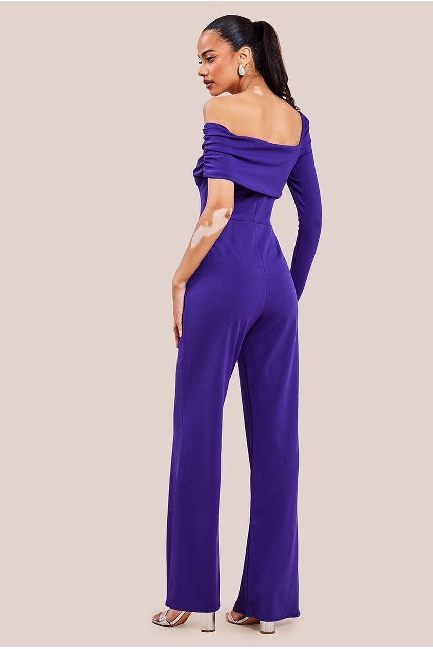 One Shoulder Scuba Jumpsuit - Purple TR375