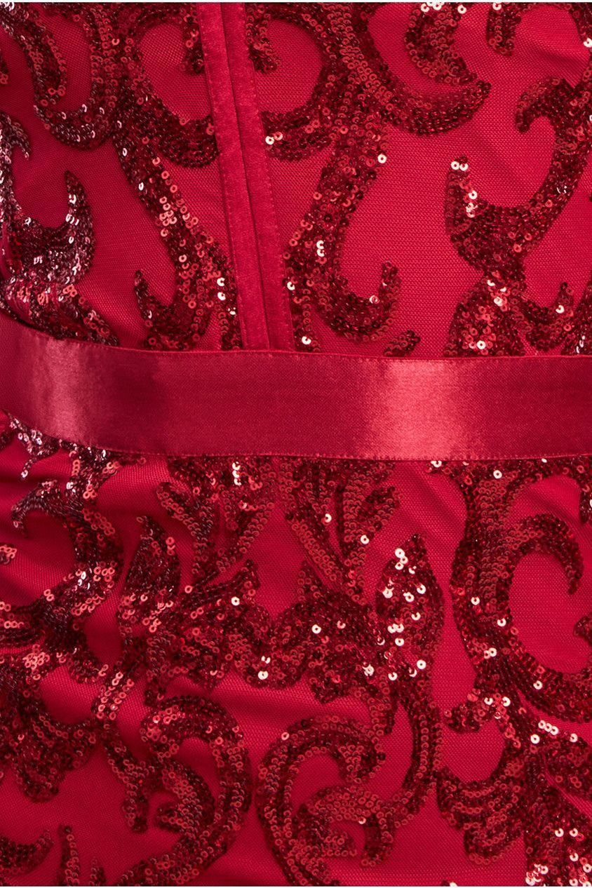 Tassel & Sequin Midaxi With Front Split - Red DR4006