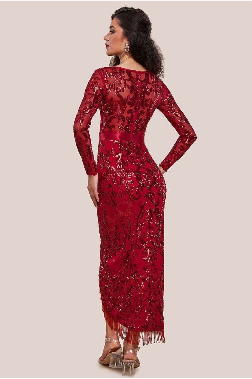 Tassel & Sequin Midaxi With Front Split - Red DR4006