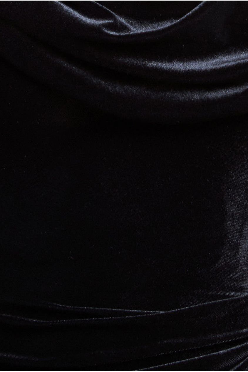 Cowl One Shoulder Velvet Maxi Dress - Black DR4504